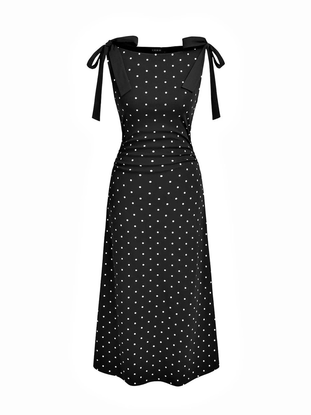 CIDER Polka Dot Bowknot Midi Dress in Black & White